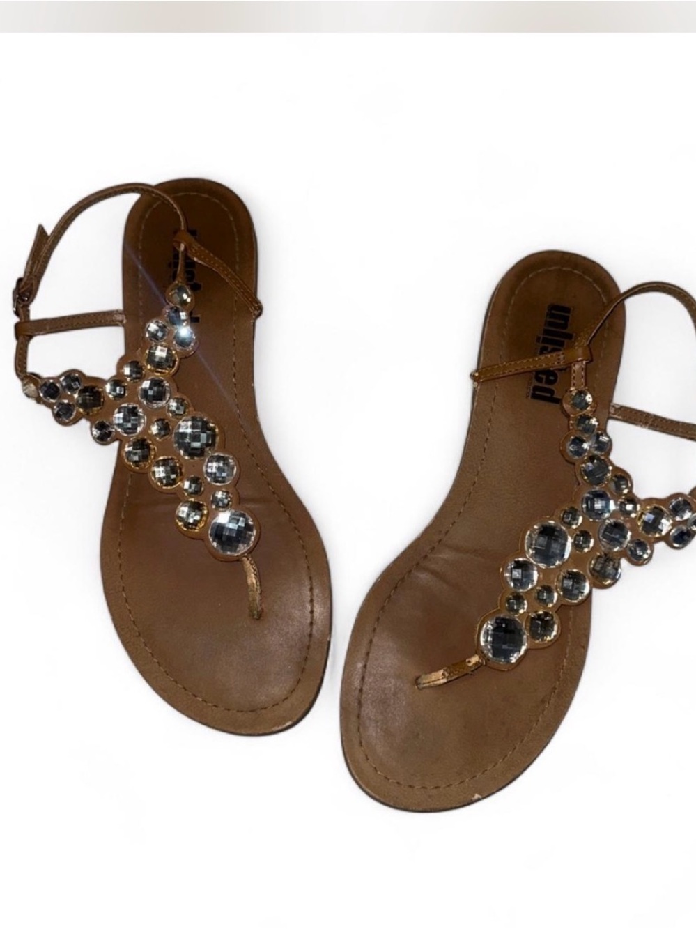 Unlisted Brown Jeweled T-Strap Sandals